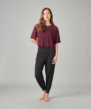 Chacott シアーリブバッククロスTシャツ ワインレッド