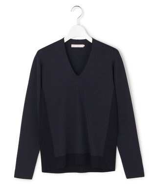 ICB L シンセティックフルニードル Vネックニット ネイビー×ブラック配色