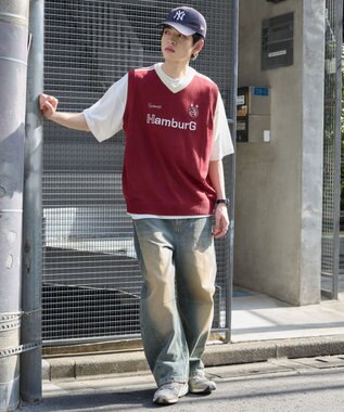 WEGO 【２点SET】アンサンブルゲームロゴニットベスト ワイン