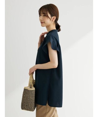 Green Parks 接触冷感　比翼シャツチュニック Dark Navy