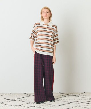 GRACE CONTINENTAL ボーダーニットトップ キャメル