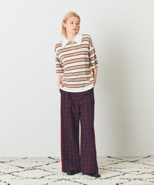 GRACE CONTINENTAL ボーダーニットトップ キャメル