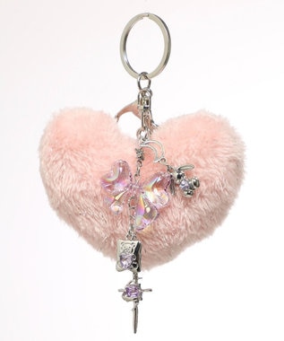 WEGO ファーハートビーズチャームキーホルダー ピンク