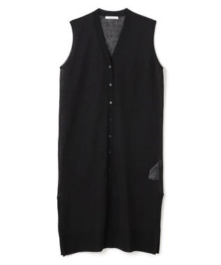 BEIGE， 【洗える】MILANO / リネン混シアーロングジレカーディガン Black