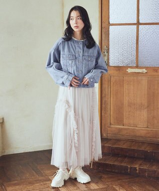 earth music&ecology ノーカラーデニムジャケット Light Indigo