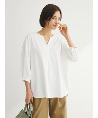 Green Parks ＢＰスキッパー七分袖カットプルオーバー Off White