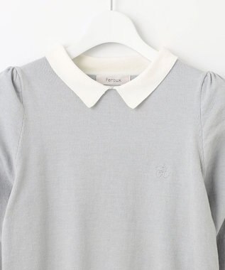 Feroux 配色襟パワショル ニット ライトグリーン系