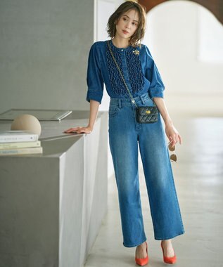 組曲 S 【WEB限定】フロントフリル デニムブラウス ユーズドブルー系