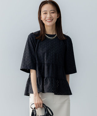 組曲 S エンブロイダリーレースフリル ブラウス ブラック系