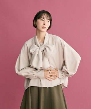 #Newans 【洗濯機可】ビックリボンパウダリーブラウス ベージュ