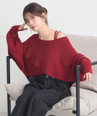 earth music&ecology 【2WAY】【洗濯機洗い可】SET2点クロスニット＋キャミソール Bordeaux