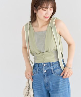 Green Parks ・ｓｗｉｎｇ　ｂｙ　ショルダーリボンノースリーブ Black