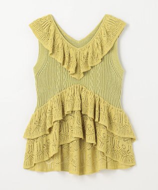GRACE CONTINENTAL ミックスフリルニットトップ イエロー
