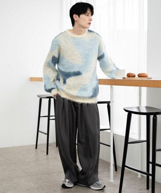 WEGO 【ユニセックス着用ITEM】マーブルシャギーニットプルオーバー サックス