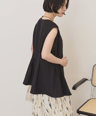 AMERICAN HOLIC 【イージーケア】リネンライクペプラムベスト Black