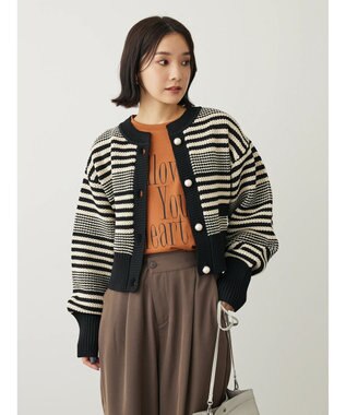 Green Parks ・ＥＬＥＮＣＡＲＥ　ＤＵＥ　パール釦カーディガン Border Black