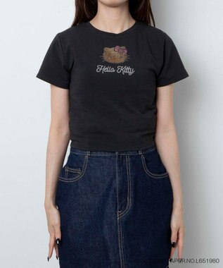 WEGO 【サンリオ】HELLOKITTYコラボラインストーンワンポイントT ブラック