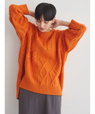 AMERICAN HOLIC パッチワークケーブルニットプルオーバー Orange