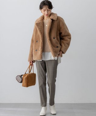 23区 【洗える】ドライ2WAYストレッチ チェック テーパード パンツ ブラウンチェック