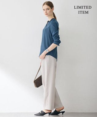 ICB L 【6/12-6/28期間限定・受注生産・WEB限定】BackSatinAmunzen キーネックブラウス ダルブルー×チャコール