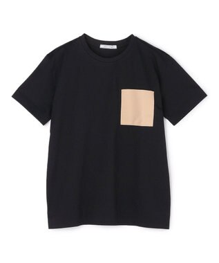 BEIGE， TORENIA / レザーポケットコットンクルーネックTシャツ Black×Taupe