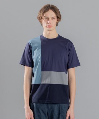 JOSEPH HOMME カラーコットンブロック クルーネックＴシャツ ネイビー系3