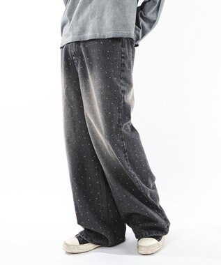 WEGO 【ユニセックス着用ITEM】スーパーバギーラインストーンデニムパンツ デニムブラックソノタ