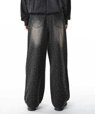 WEGO 【ユニセックス着用ITEM】スーパーバギーラインストーンデニムパンツ デニムブラックソノタ