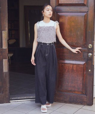 earth music&ecology タックホックデニムパンツ Black