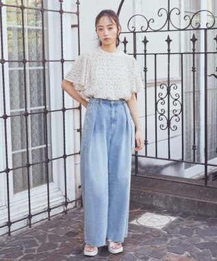 earth music&ecology タックホックデニムパンツ Light Indigo