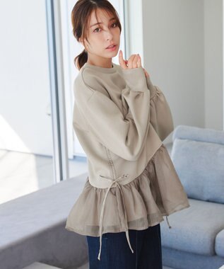 Tiaclasse 【洗える】ペプラムオーガンジーポンチトップス グレージュ