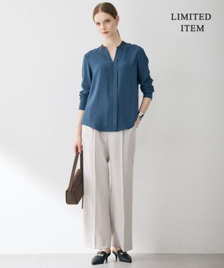 ICB L 【6/12-6/28期間限定・受注生産・WEB限定】BackSatinAmunzen キーネックブラウス ダルブルー×チャコール