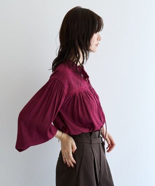 YECCA VECCA レース切替ボリューム袖ブラウス Burgundy