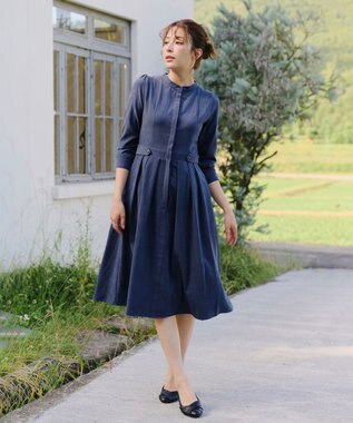 Tiaclasse 【新色追加・洗える】ピーチスキンバンドカラーワンピース ブルー