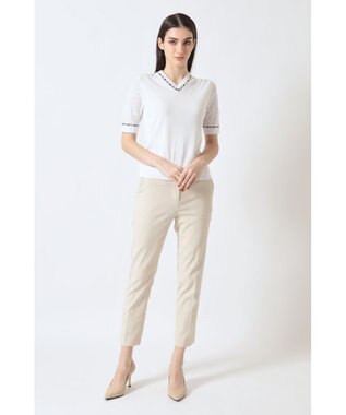 DAKS コットン混ストレッチ ロゴメッシュスリーブ Vネックプルオーバー オフホワイト