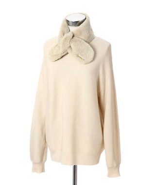 MOONBAT FURLA ファーティペット 差し込み ロゴプレート付 フェイクファーマフラー ベージュ