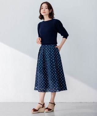 組曲 S 【洗える】CHAIギャザースリーブ ニット ネイビー系