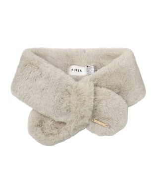 MOONBAT FURLA ファーティペット 差し込み ロゴプレート付 フェイクファーマフラー