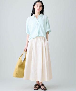 ANY 楽映えブラウス グリーンストライプ