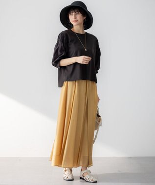 23区 【洗える】ソフトオーガンジー タック スカート イエロー系