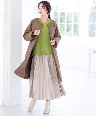 Tiaclasse L 【洗える】Vネック起毛ニットトップス グリーン