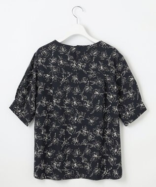 J.PRESS LADIES L 【洗える】ラインフラワープリント ブラウス ネイビーベース系