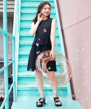 Feroux 【接触冷感・UVカット・吸水速乾】ラッシュガードペプラム オールインワン ブラック系