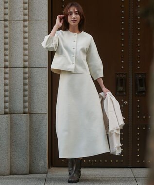 UNFILO L BEAUTY FORM KNIT パールボタン カーディガン グレージュ