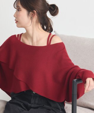 earth music&ecology 【2WAY】【洗濯機洗い可】SET2点クロスニット＋キャミソール Bordeaux