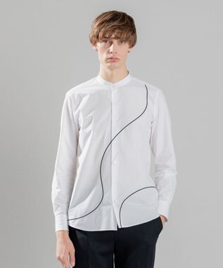 JOSEPH HOMME アートワークシャツ　バンドカラー ホワイト系