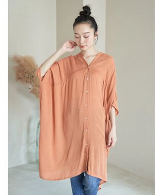 earth music&ecology レーヨンビッグシャツチュニック Orange