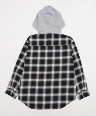 WEGO 裏毛フードチェックシャツ ブラックチェック1
