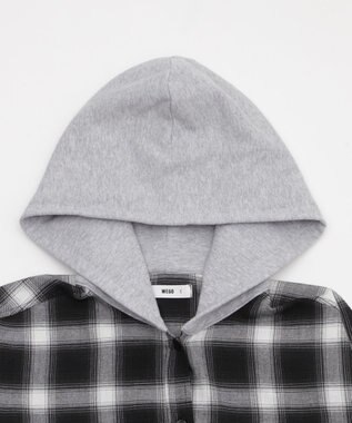 WEGO 裏毛フードチェックシャツ ブラックチェック1