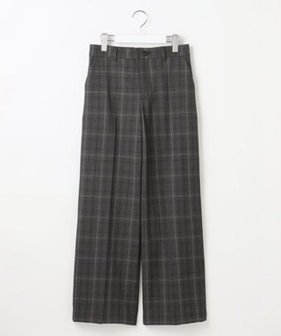 自由区 TRギャバ裏起毛チェック柄ワイド パンツ チャコール系チェック